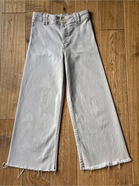 Zara Girls Gray Beige Wide Leg Raw Hem Jeans size 9